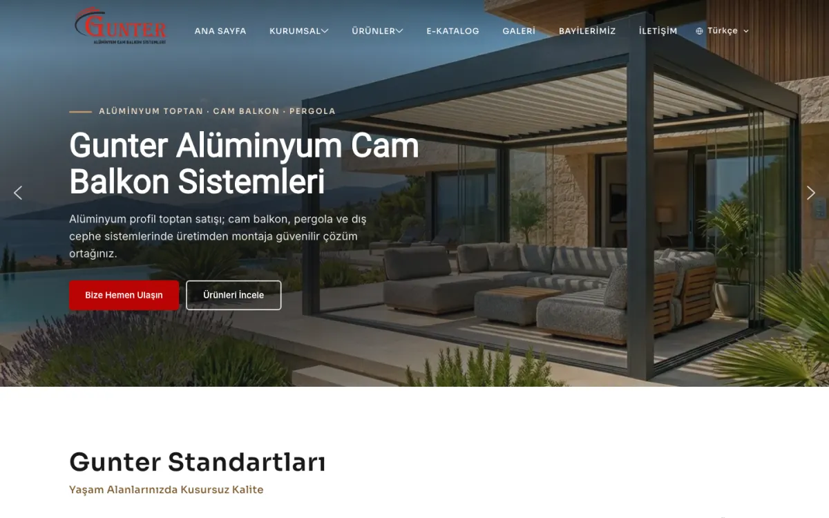 Gunter Alüminyum web sitesi ekran görüntüsü