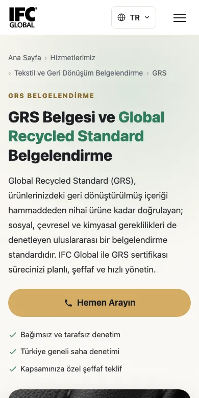 IFC Global web sitesinin telefondaki görünümü