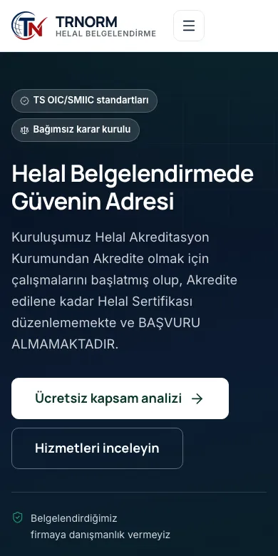 TRNORM web sitesinin telefondaki görünümü