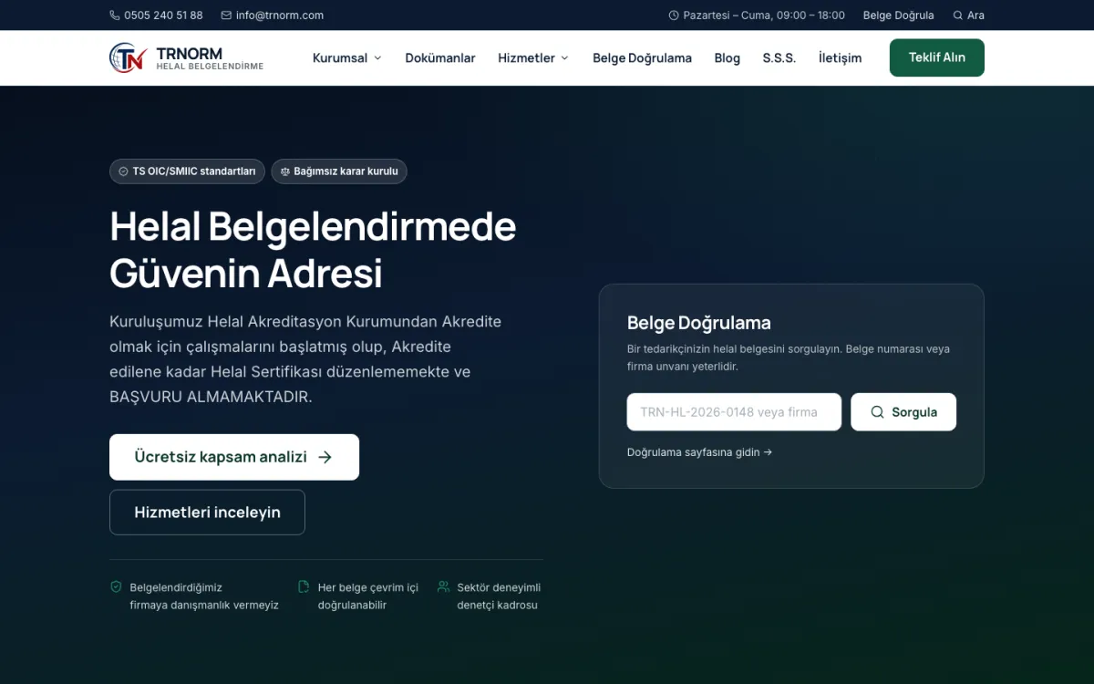 TRNORM web sitesi ekran görüntüsü