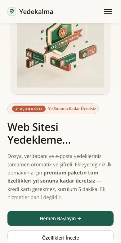 Yedekalma telefondaki görünümü